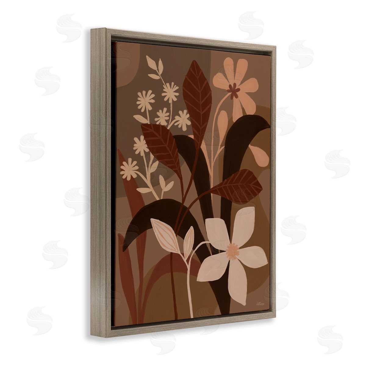Cat Thurman Designs Boho Plant Layers Brown Floating Frame Canvas Wall Art Print