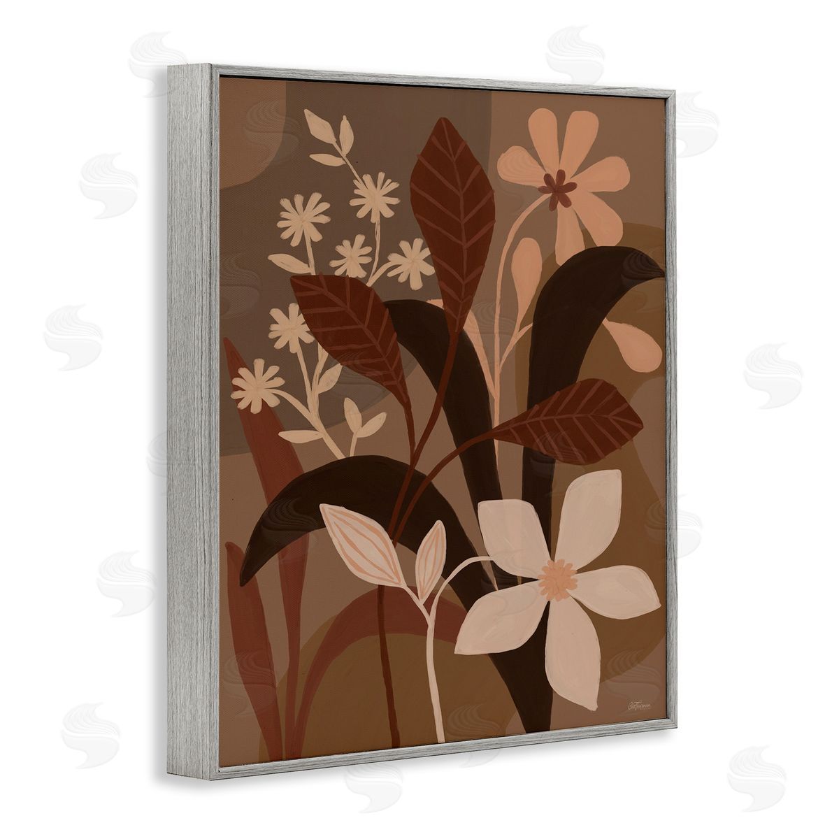 Cat Thurman Designs Boho Plant Layers Gray Framed Giclee Wall Art Print
