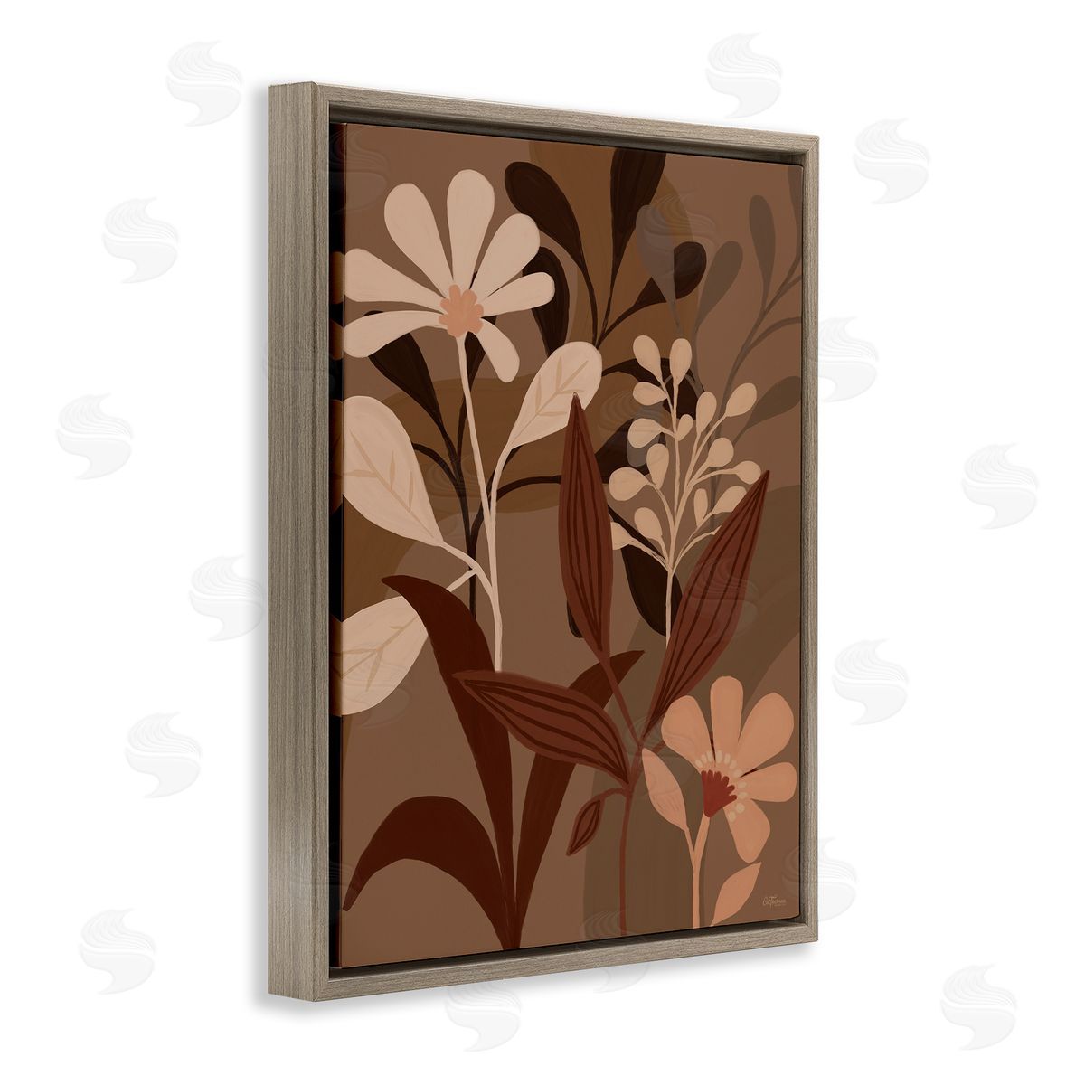 Dogwood Portfolio Muted Boho Botanicals Brown Floating Frame Canvas Wall Art Print