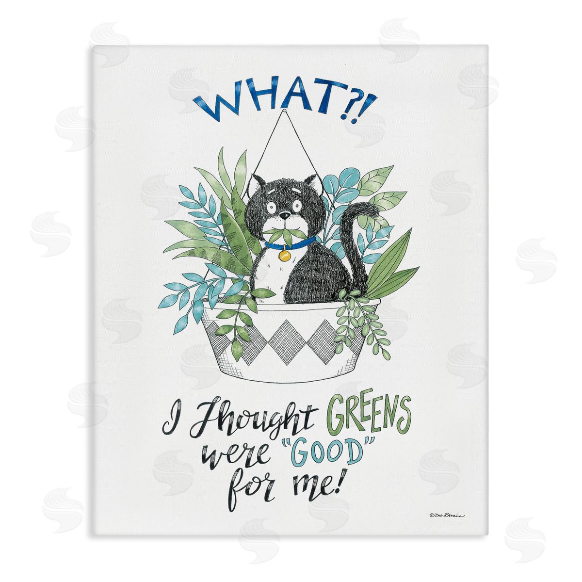 Deb Strain Funny Cat Eating Plant Canvas Wall Art Print