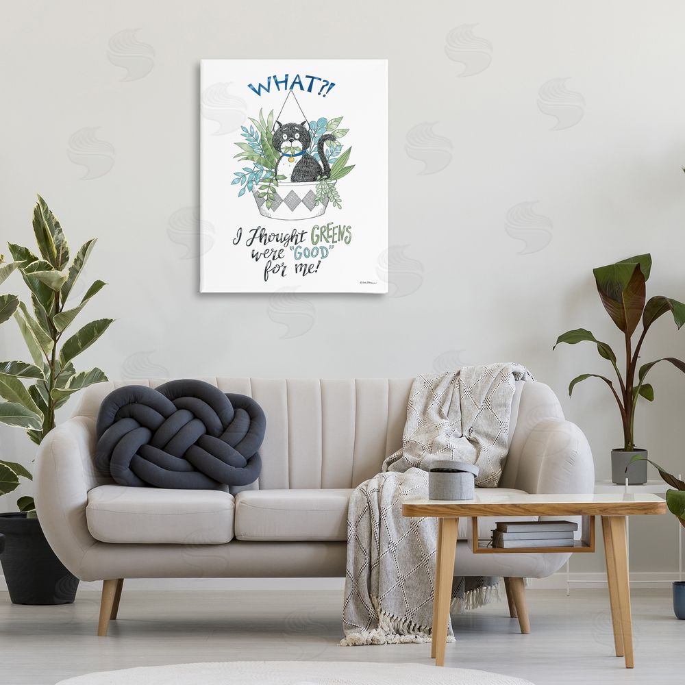 Deb Strain Funny Cat Eating Plant Canvas Wall Art Print in Room