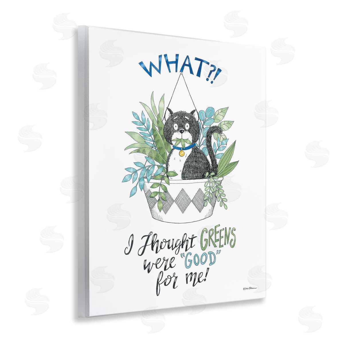 Deb Strain Funny Cat Eating Plant Wooden Wall Plaque Art Print