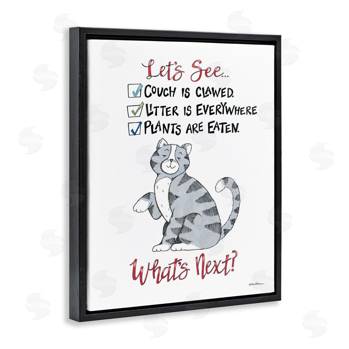 Deb Strain Funny Troublemaker Cat Black Floating Frame Canvas Wall Art Print