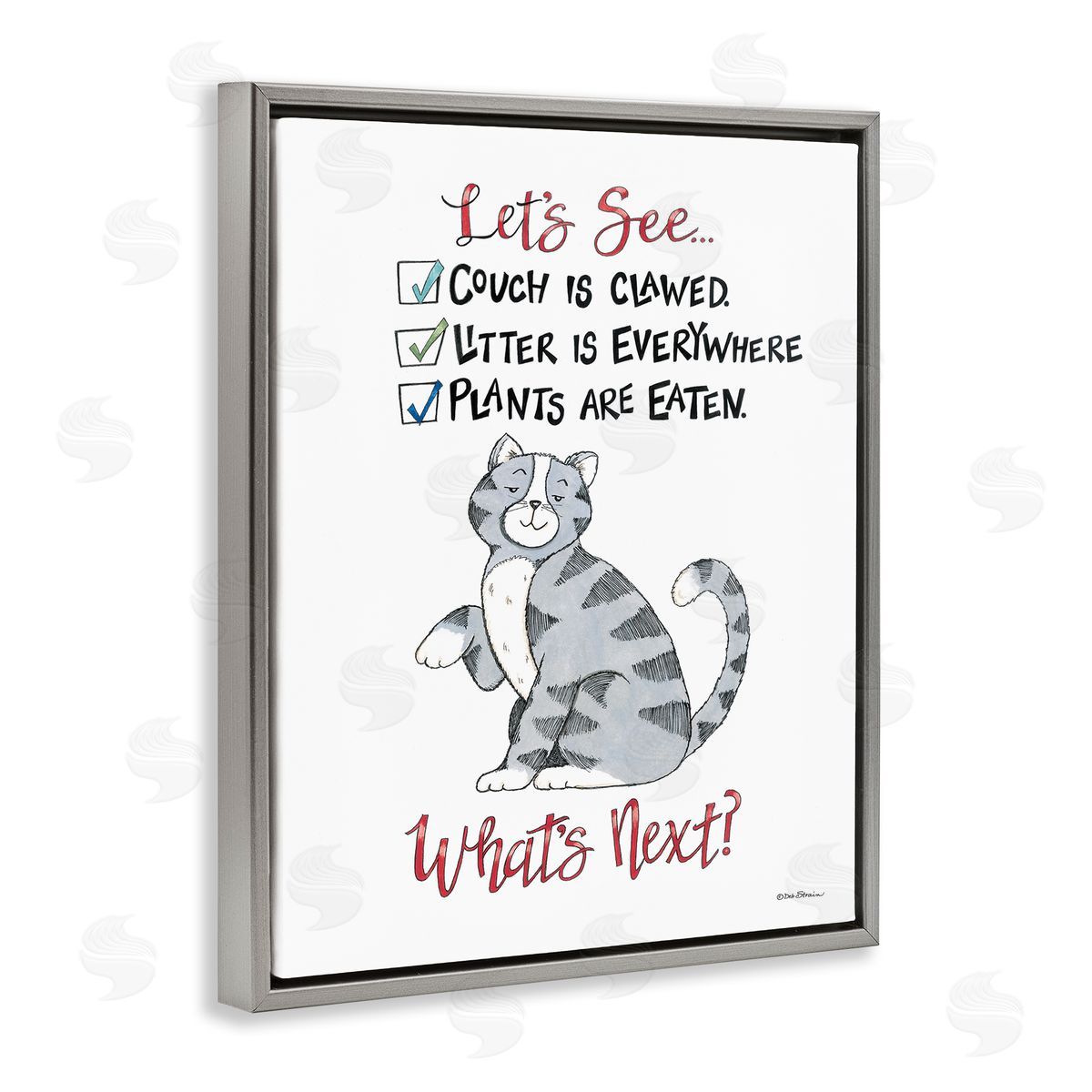 Deb Strain Funny Troublemaker Cat Gray Floating Frame Canvas Wall Art Print