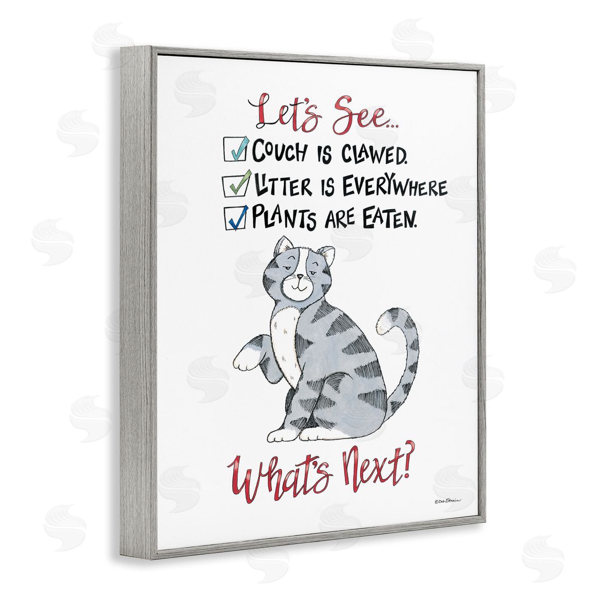 Deb Strain Funny Troublemaker Cat Gray Framed Giclee Wall Art Print