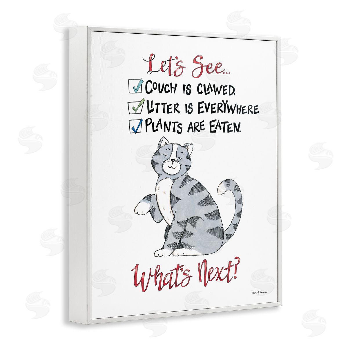 Deb Strain Funny Troublemaker Cat White Framed Giclee Wall Art Print