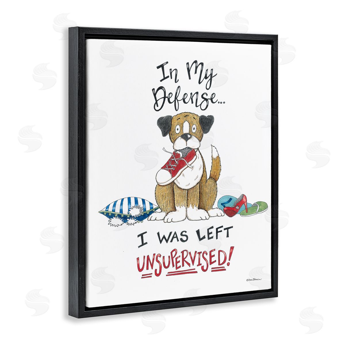 Deb Strain Left Unsupervised Dog Black Floating Frame Canvas Wall Art Print