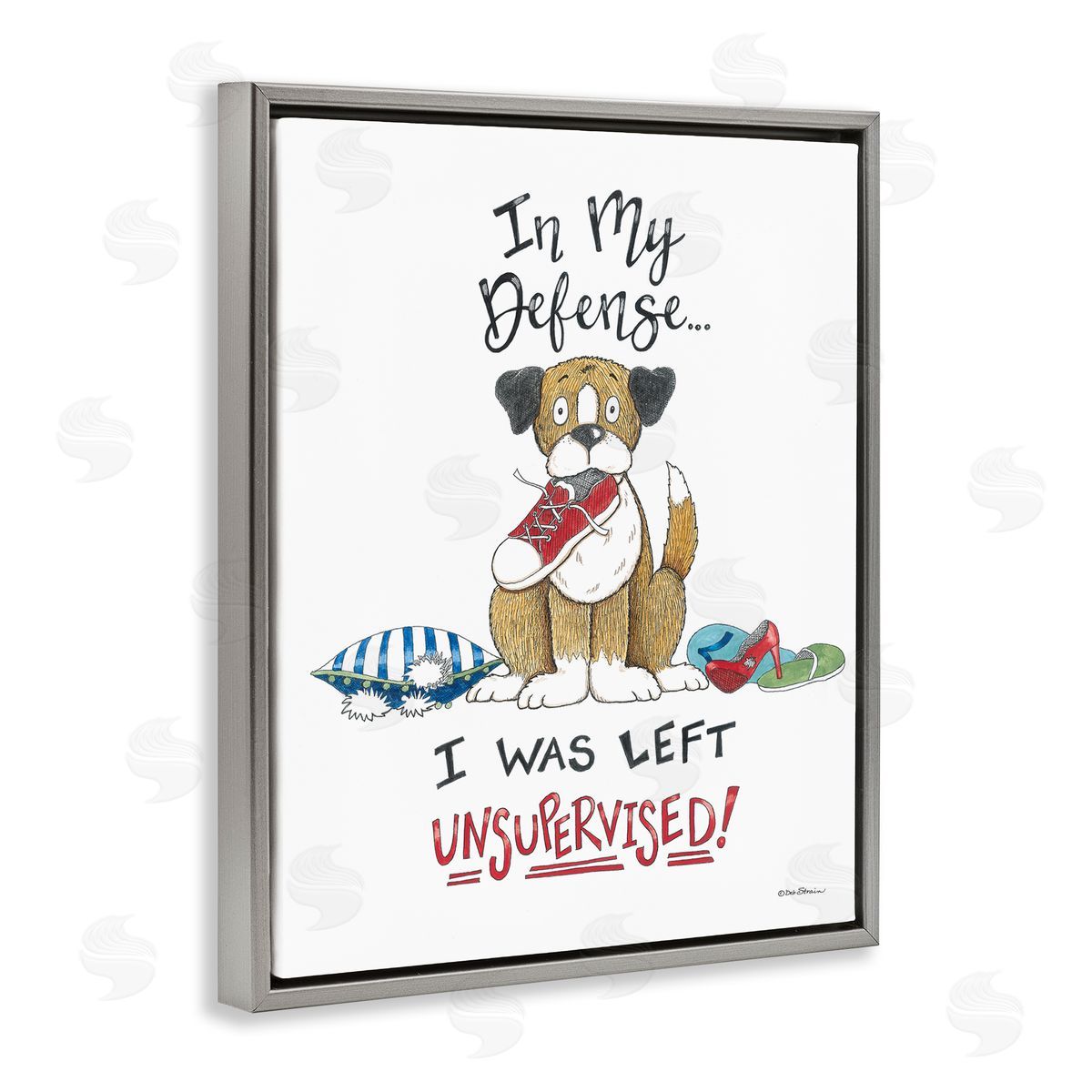 Deb Strain Left Unsupervised Dog Gray Floating Frame Canvas Wall Art Print