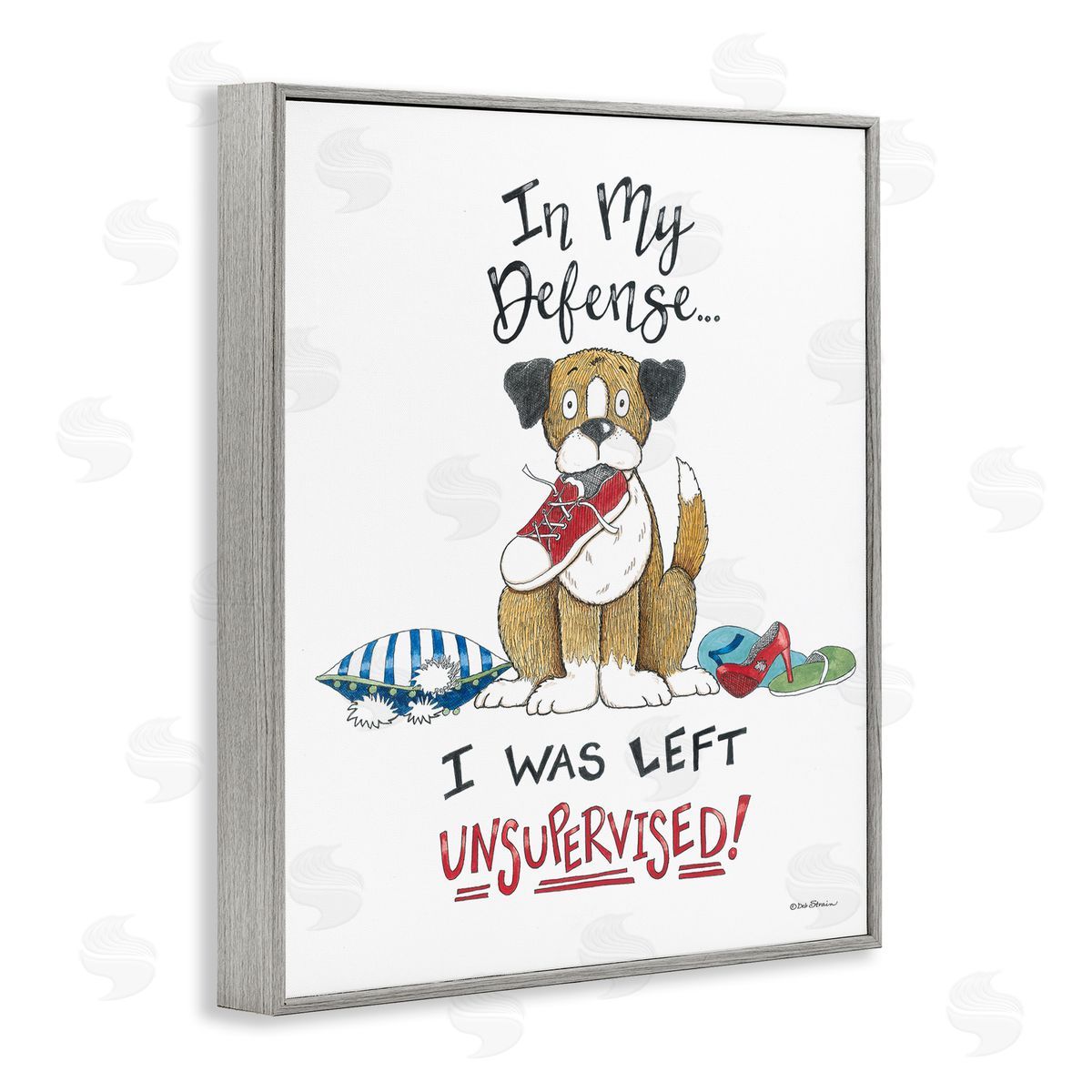 Deb Strain Left Unsupervised Dog Gray Framed Giclee Wall Art Print