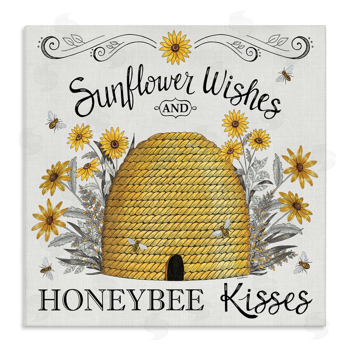 Elizabeth Tyndall Sunflower Wishes Honeybee Kisses Canvas Wall Art Print