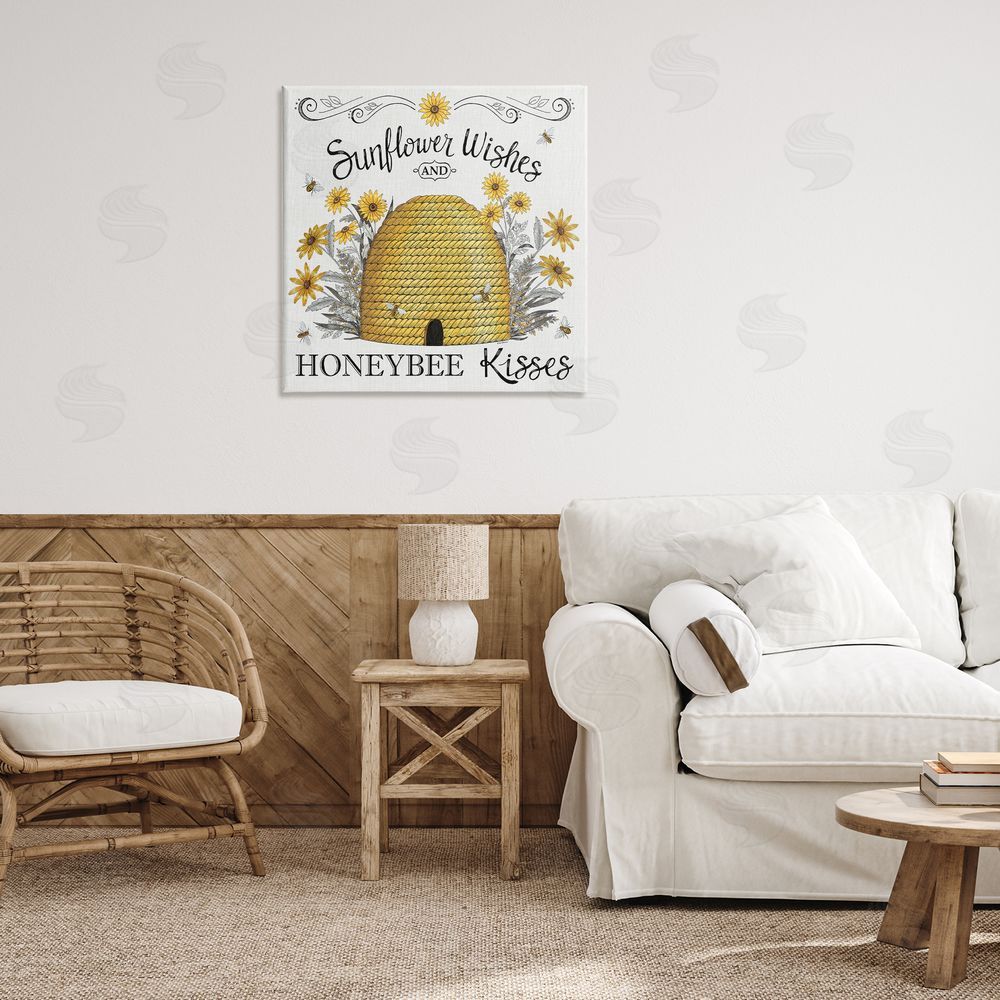 Elizabeth Tyndall Sunflower Wishes Honeybee Kisses Canvas Wall Art Print in Room