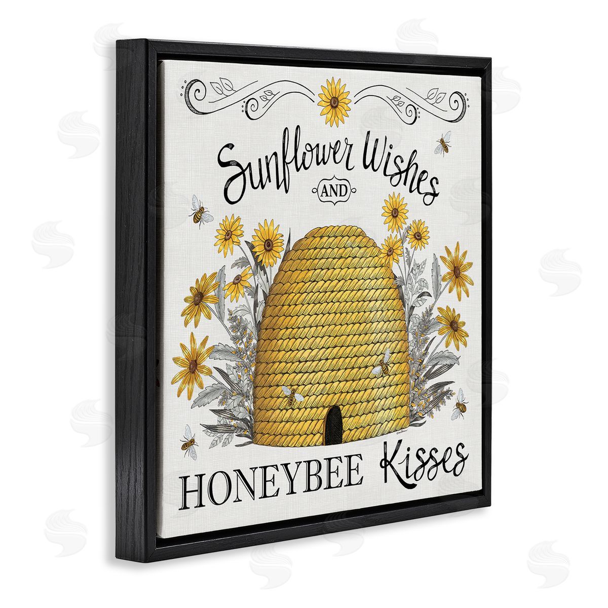 Elizabeth Tyndall Sunflower Wishes Honeybee Kisses Black Floating Frame Canvas Wall Art Print
