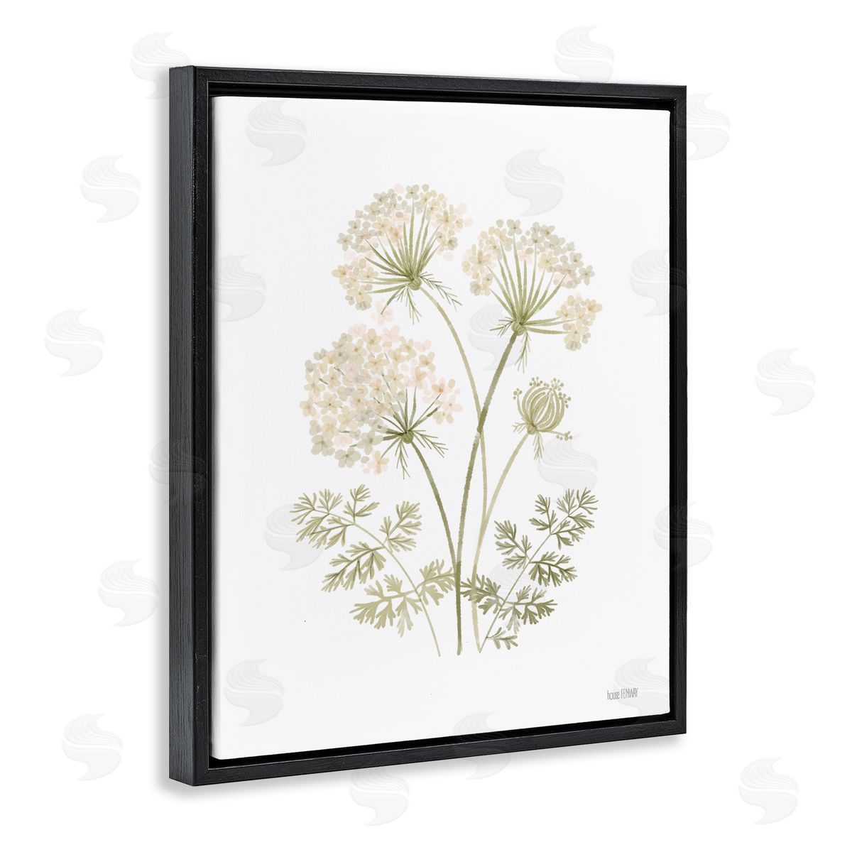 House Fenway Muted Cottage Dandelions Black Floating Frame Canvas Wall Art Print