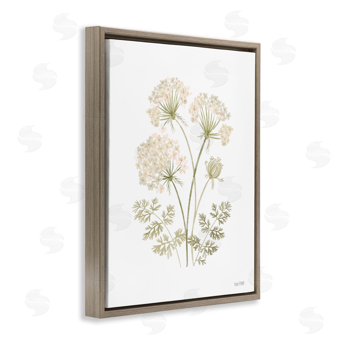 House Fenway Muted Cottage Dandelions Brown Floating Frame Canvas Wall Art Print