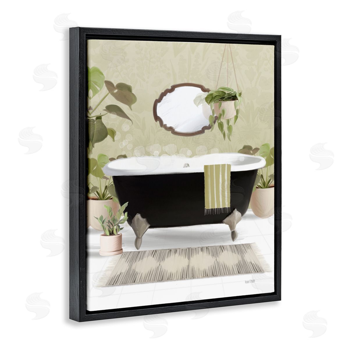 House Fenway Relaxing Bathroom Tub Black Floating Frame Canvas Wall Art Print