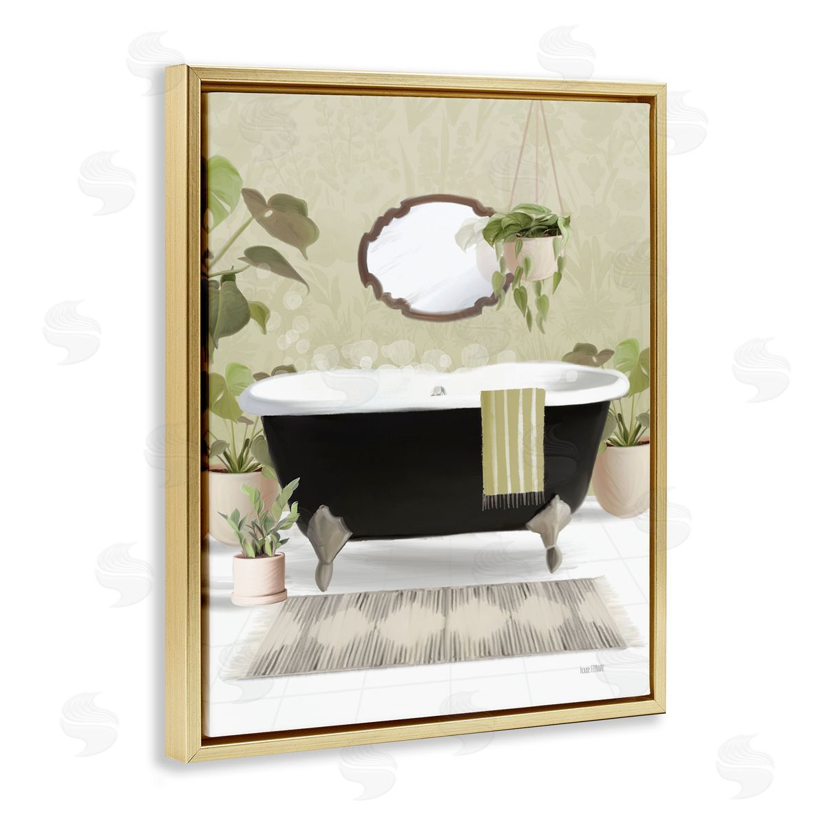 House Fenway Relaxing Bathroom Tub Gold Floating Frame Canvas Wall Art Print