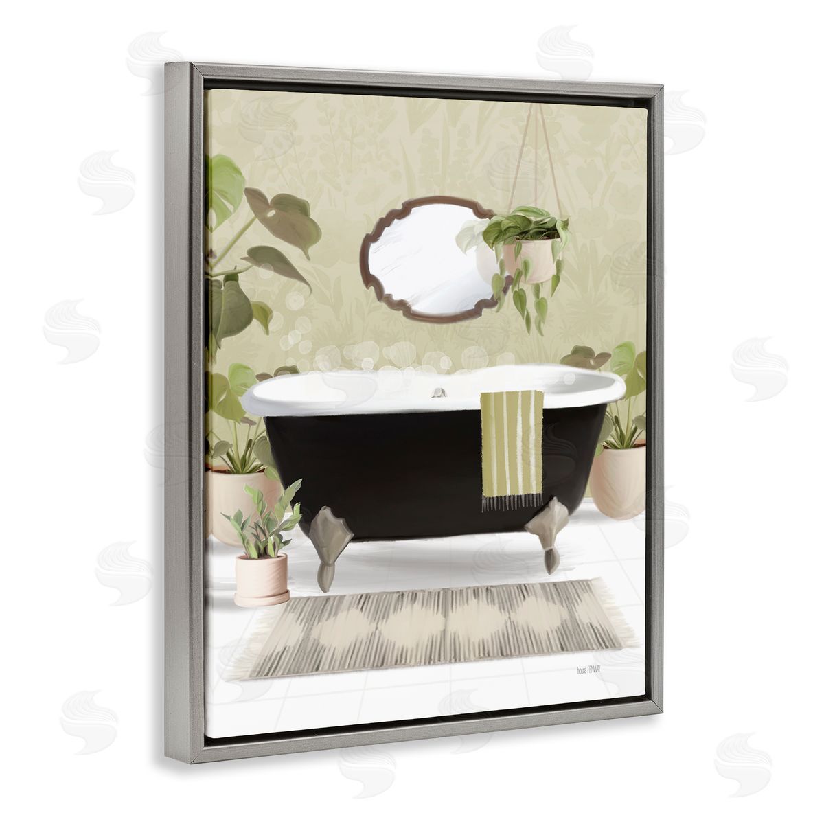 House Fenway Relaxing Bathroom Tub Gray Floating Frame Canvas Wall Art Print