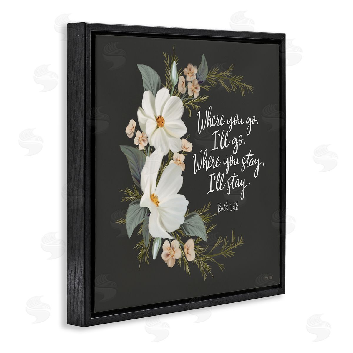 House Fenway Spiritual Scripture with Florals Black Floating Frame Canvas Wall Art Print