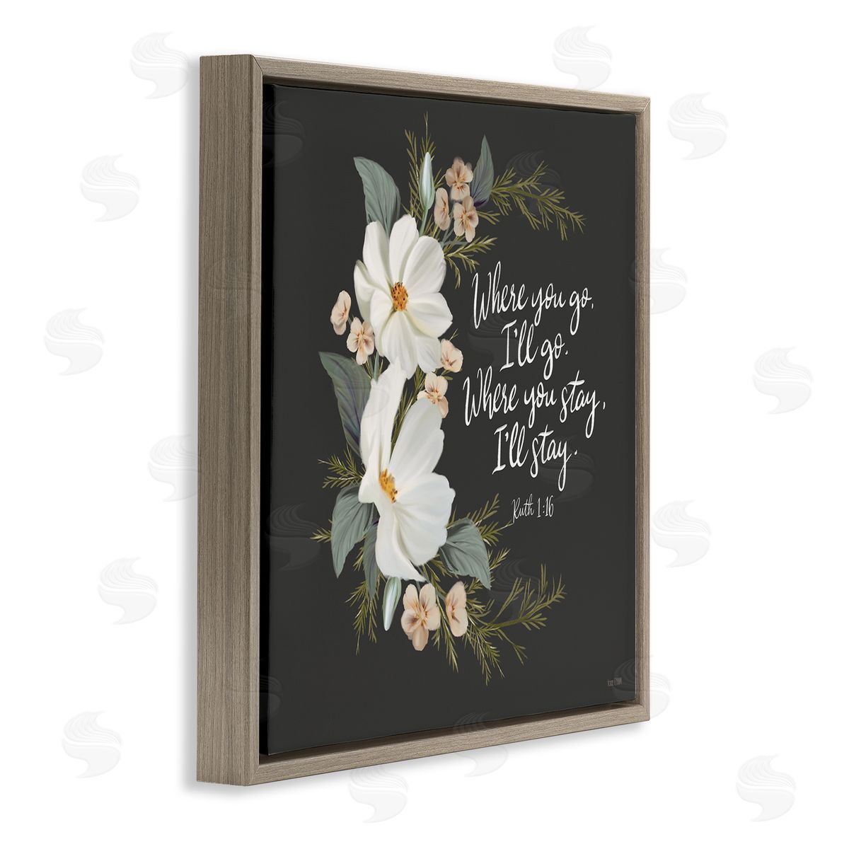 House Fenway Spiritual Scripture with Florals Brown Floating Frame Canvas Wall Art Print