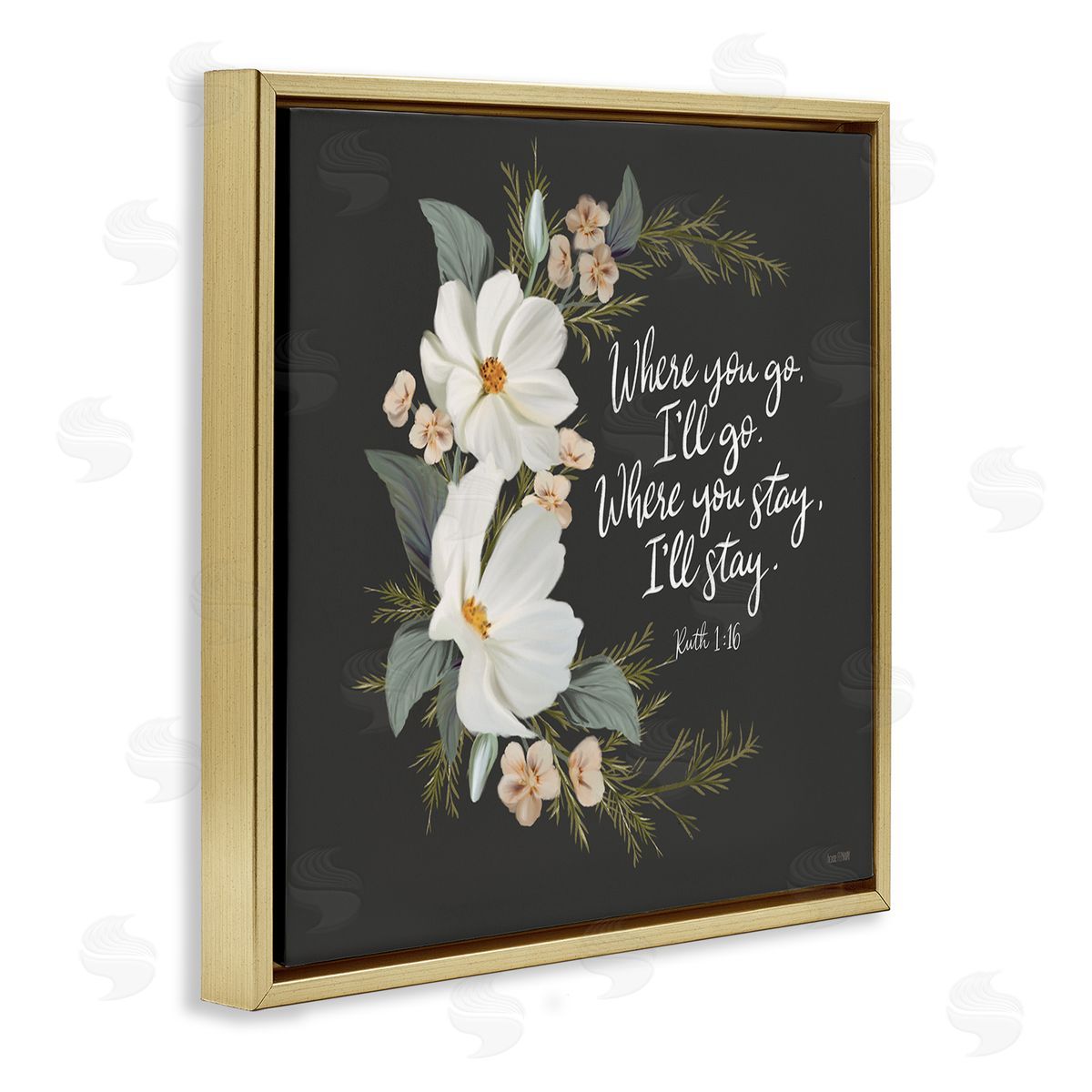 House Fenway Spiritual Scripture with Florals Gold Floating Frame Canvas Wall Art Print