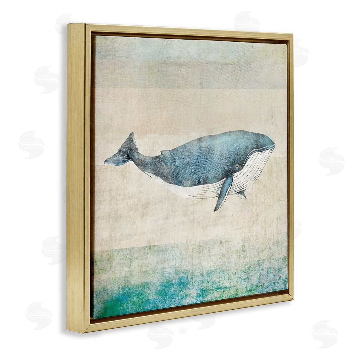 JG Studios Rustic Maritime Whale Gold Floating Frame Canvas Wall Art Print