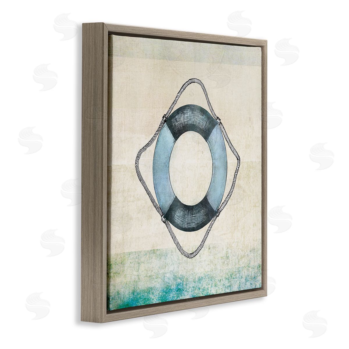 JG Studios Rustic Maritime Life Ring Brown Floating Frame Canvas Wall Art Print