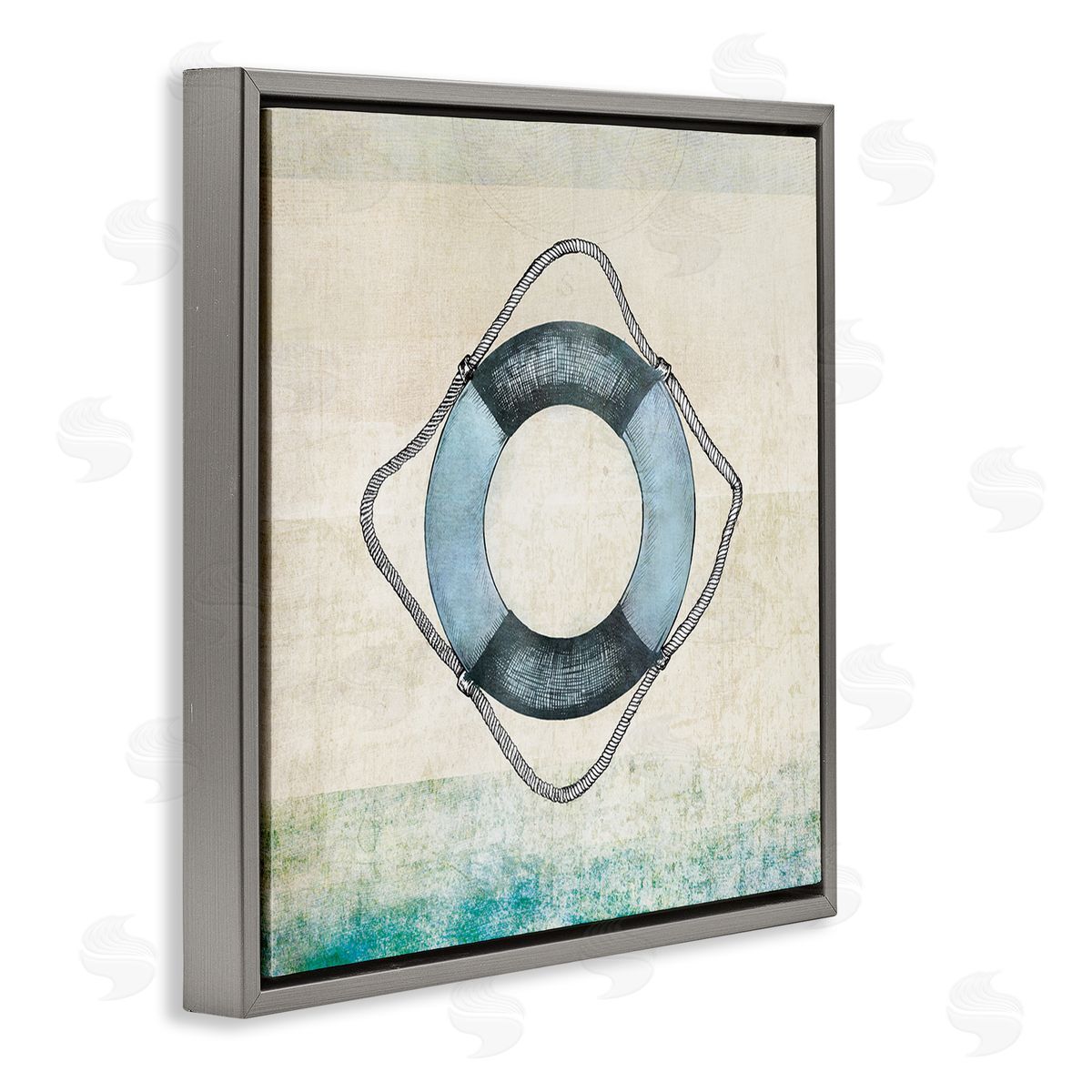 JG Studios Rustic Maritime Life Ring Gray Floating Frame Canvas Wall Art Print