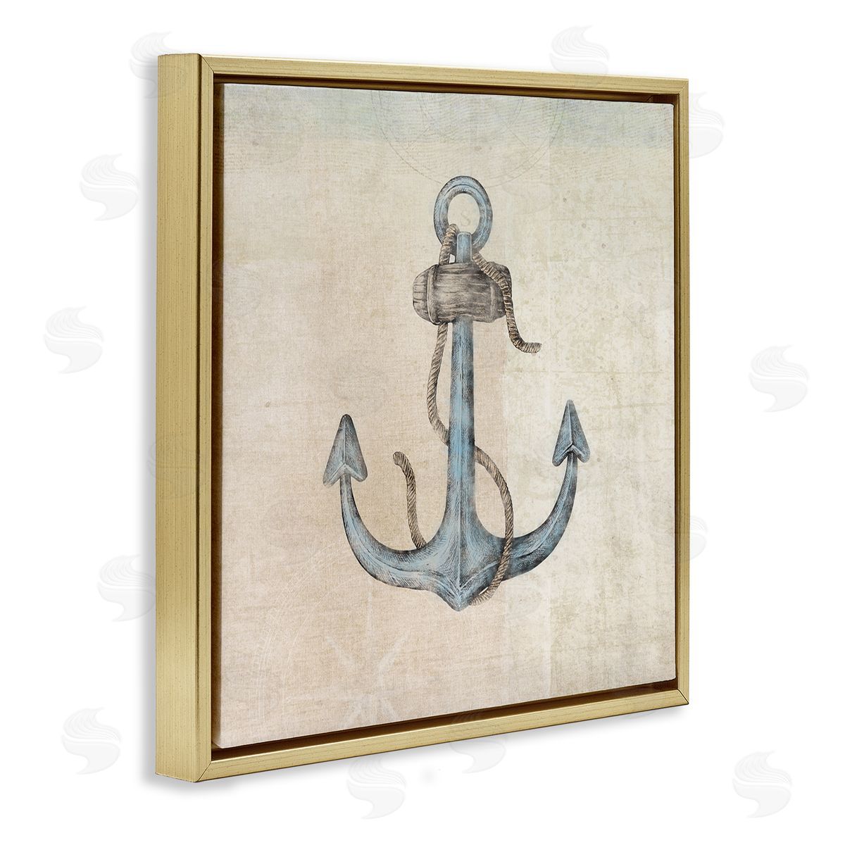 JG Studios Rustic Maritime Anchor Gold Floating Frame Canvas Wall Art Print