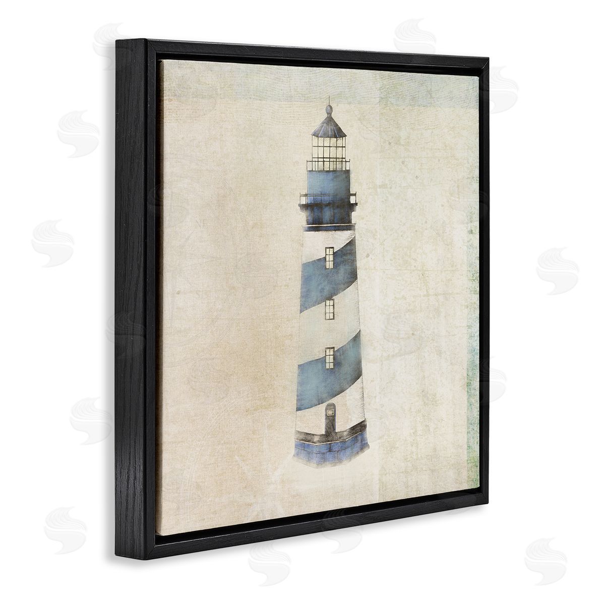 John Rossini Rustic Maritime Lighthouse Black Floating Frame Canvas Wall Art Print