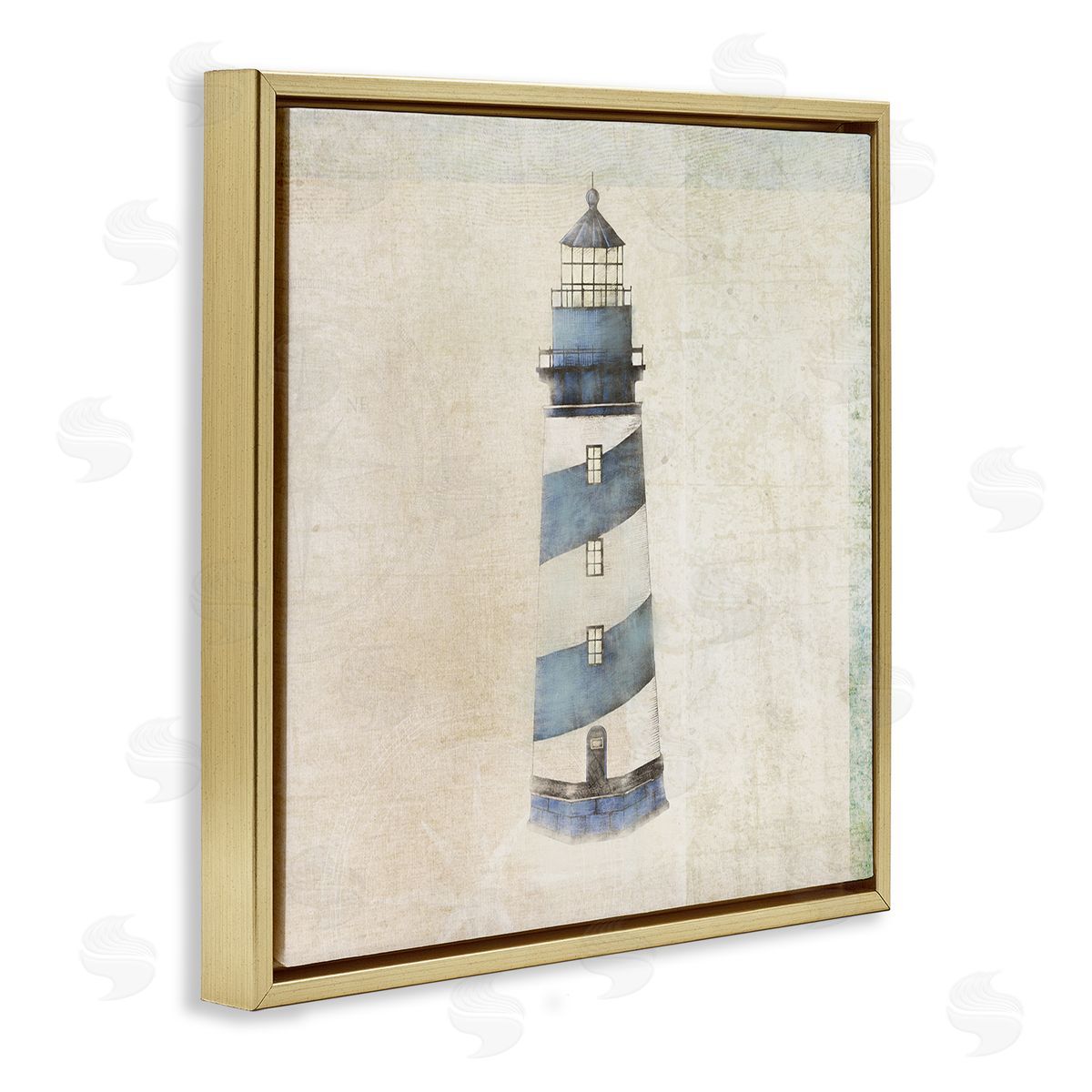 John Rossini Rustic Maritime Lighthouse Gold Floating Frame Canvas Wall Art Print