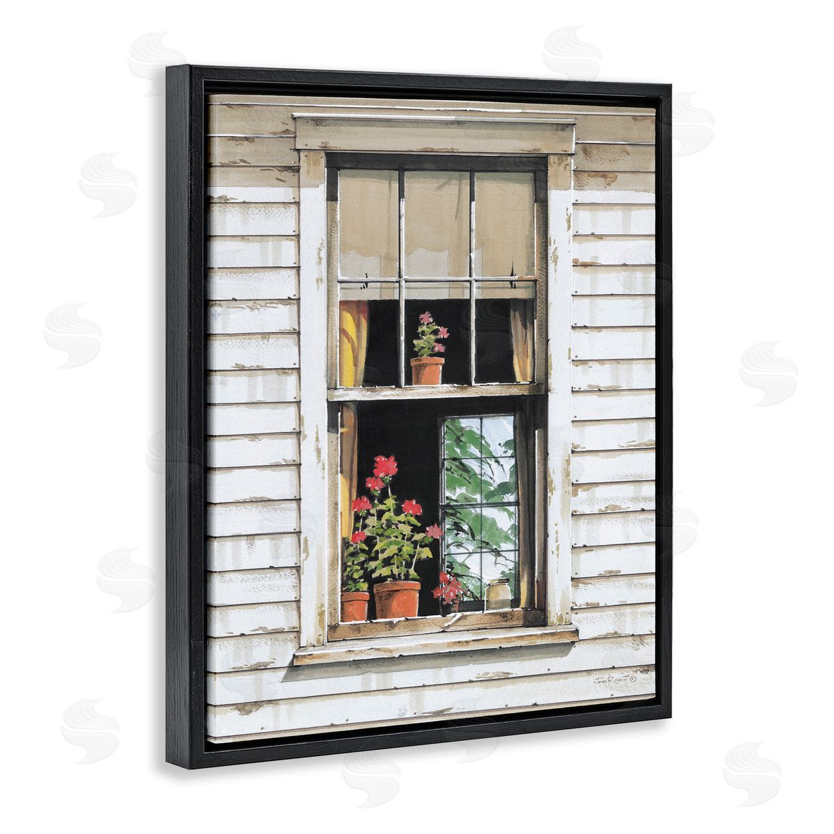 John Rossini Cottage Window View Black Floating Frame Canvas Wall Art Print