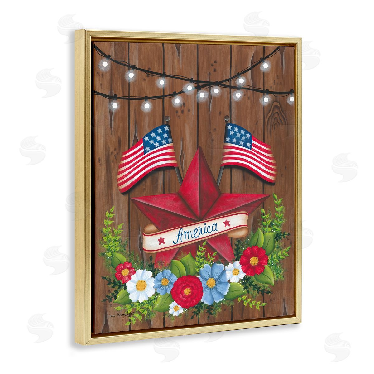 Lisa Larson Americana Country Garland Gold Floating Frame Canvas Wall Art Print