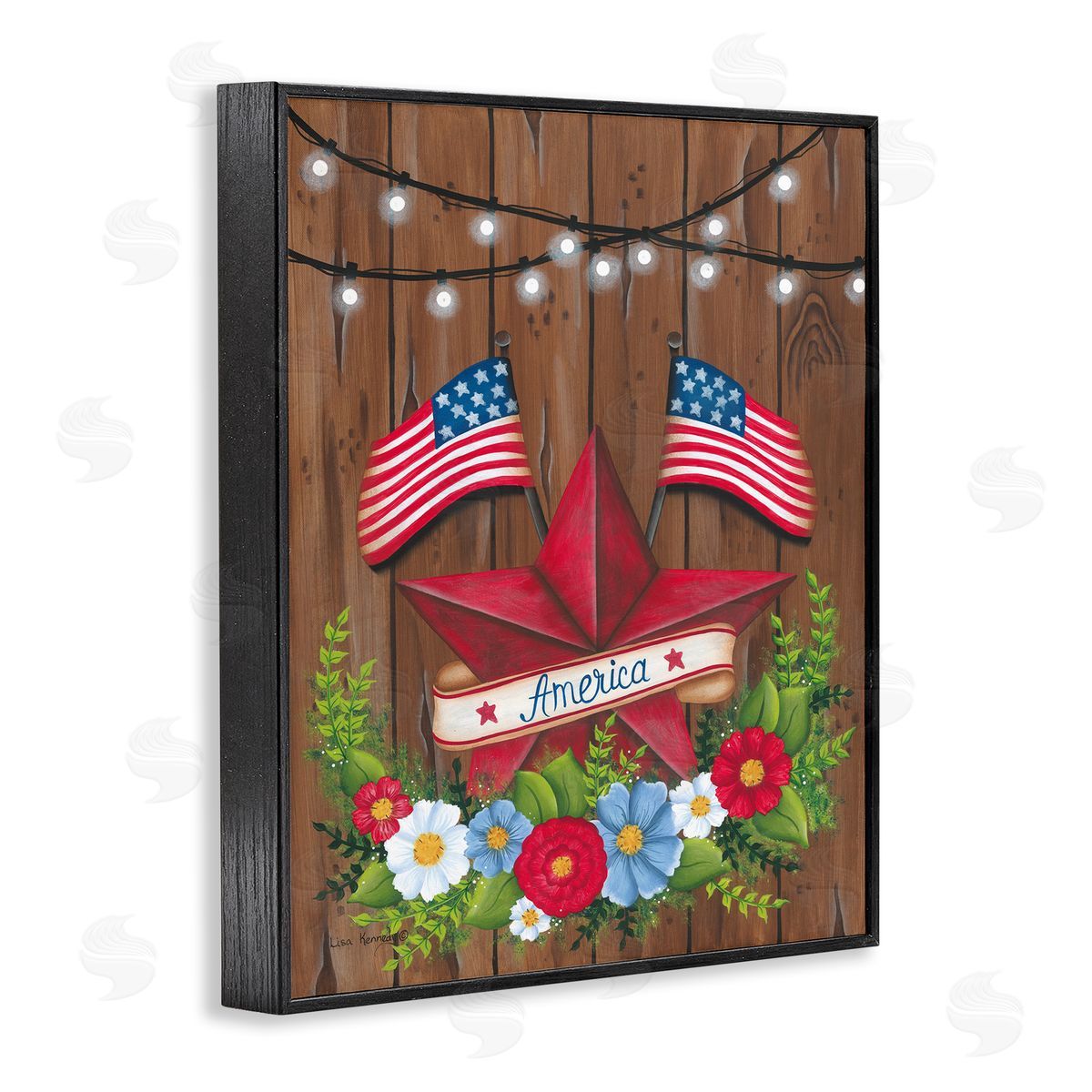 Lisa Larson Americana Country Garland Black Framed Giclee Wall Art Print