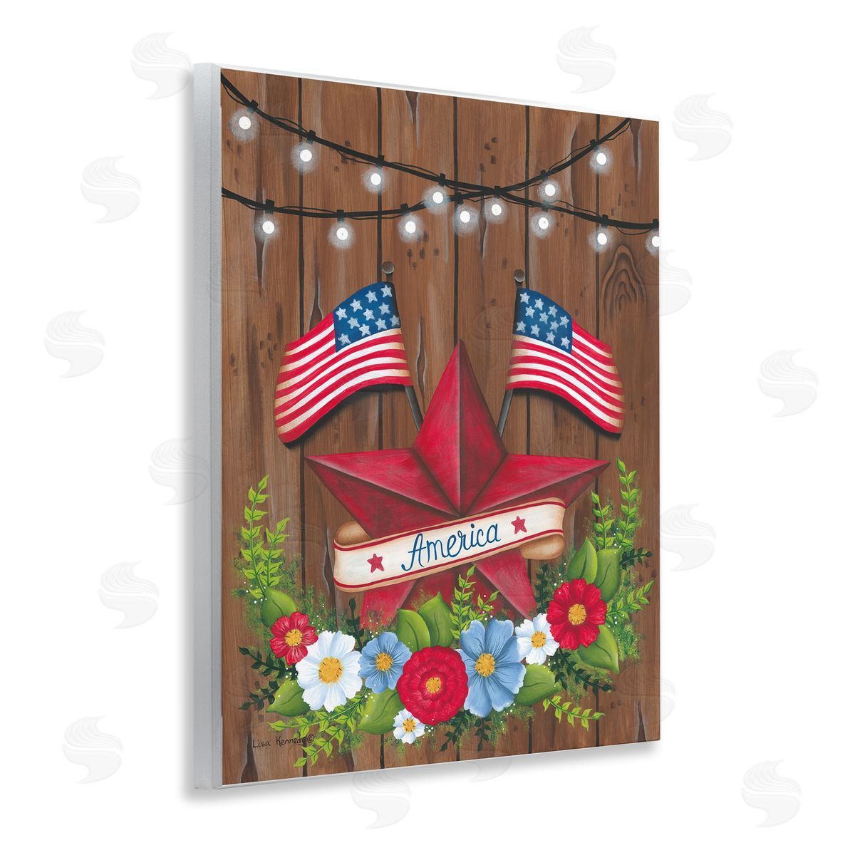 Lisa Larson Americana Country Garland Wooden Wall Plaque Art Print