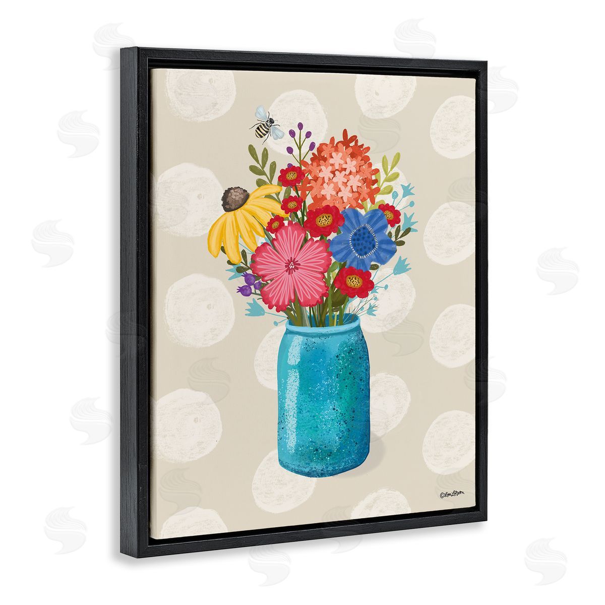 Lori Deiter Polka Dot Flower Vase Black Floating Frame Canvas Wall Art Print