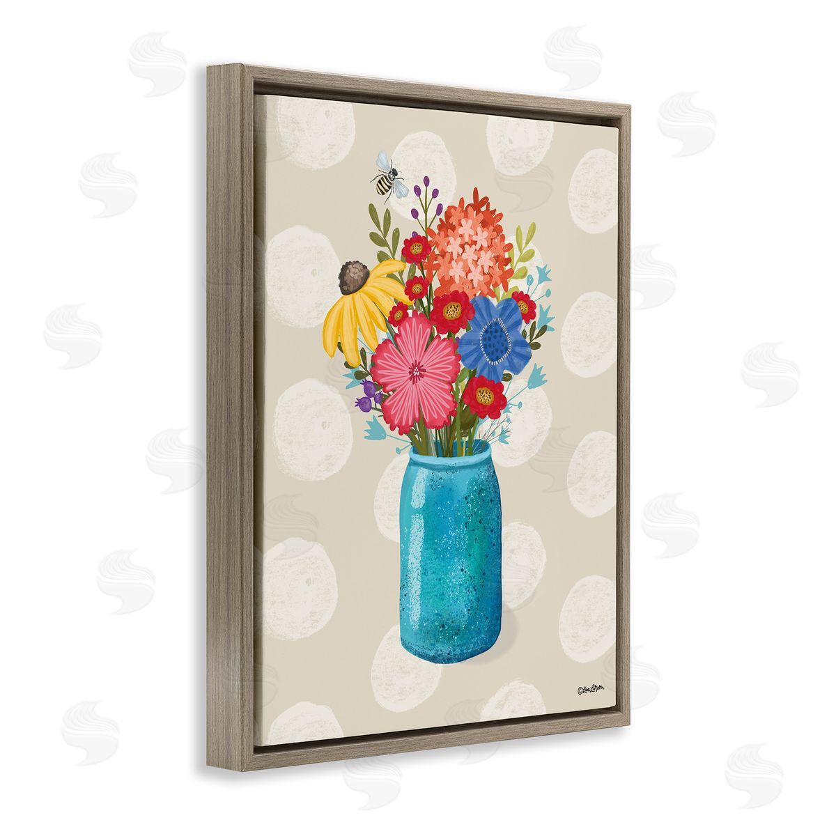 Lori Deiter Polka Dot Flower Vase Brown Floating Frame Canvas Wall Art Print