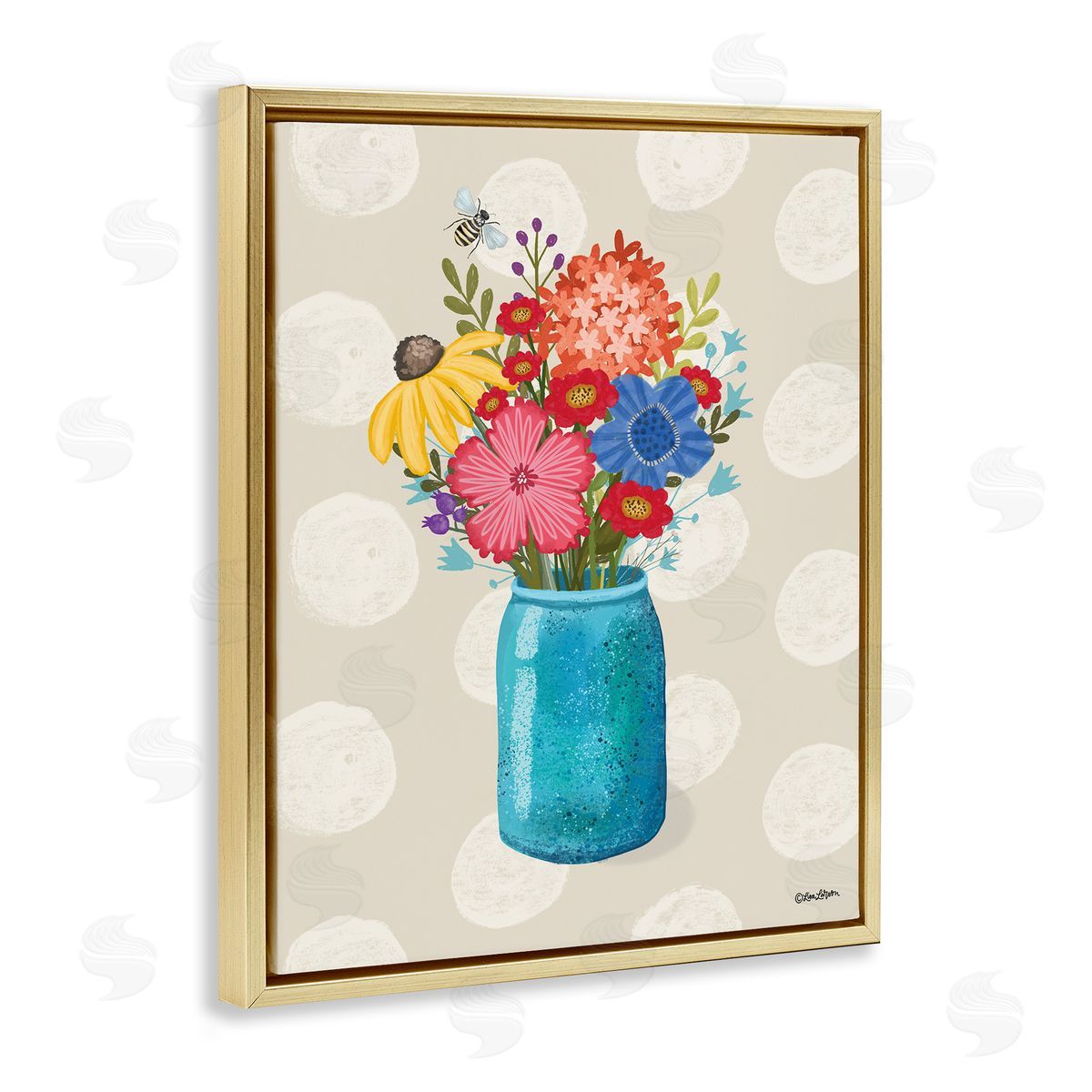 Lori Deiter Polka Dot Flower Vase Gold Floating Frame Canvas Wall Art Print