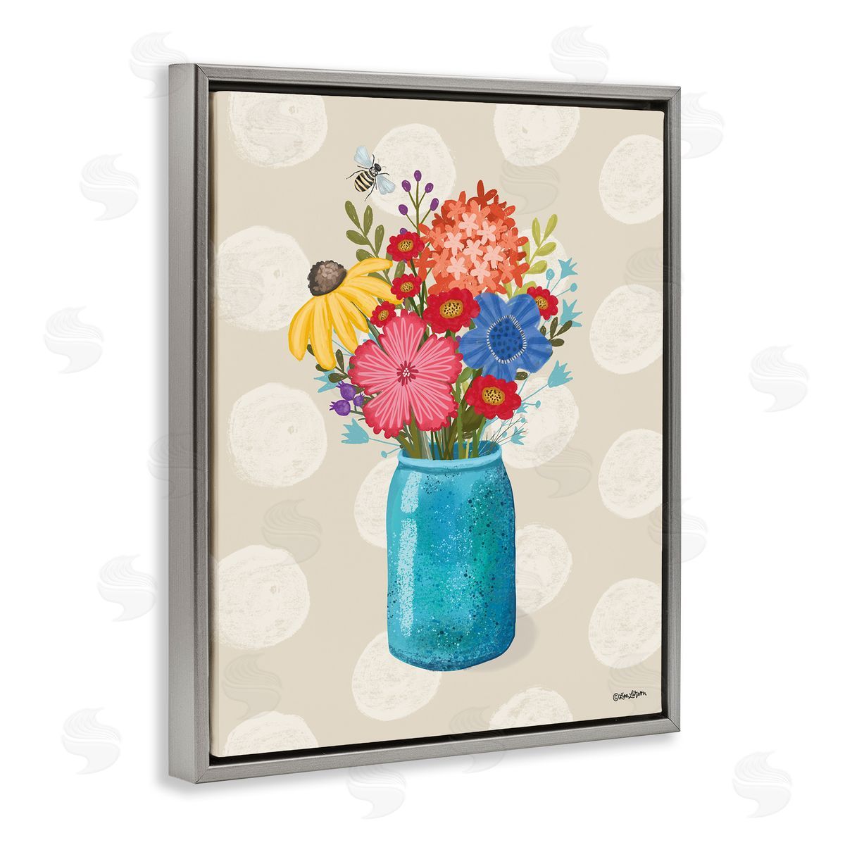 Lori Deiter Polka Dot Flower Vase Gray Floating Frame Canvas Wall Art Print
