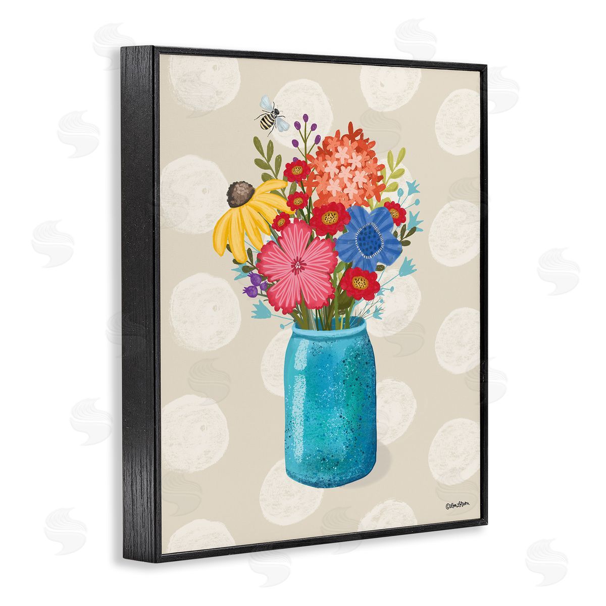 Lori Deiter Polka Dot Flower Vase Black Framed Giclee Wall Art Print