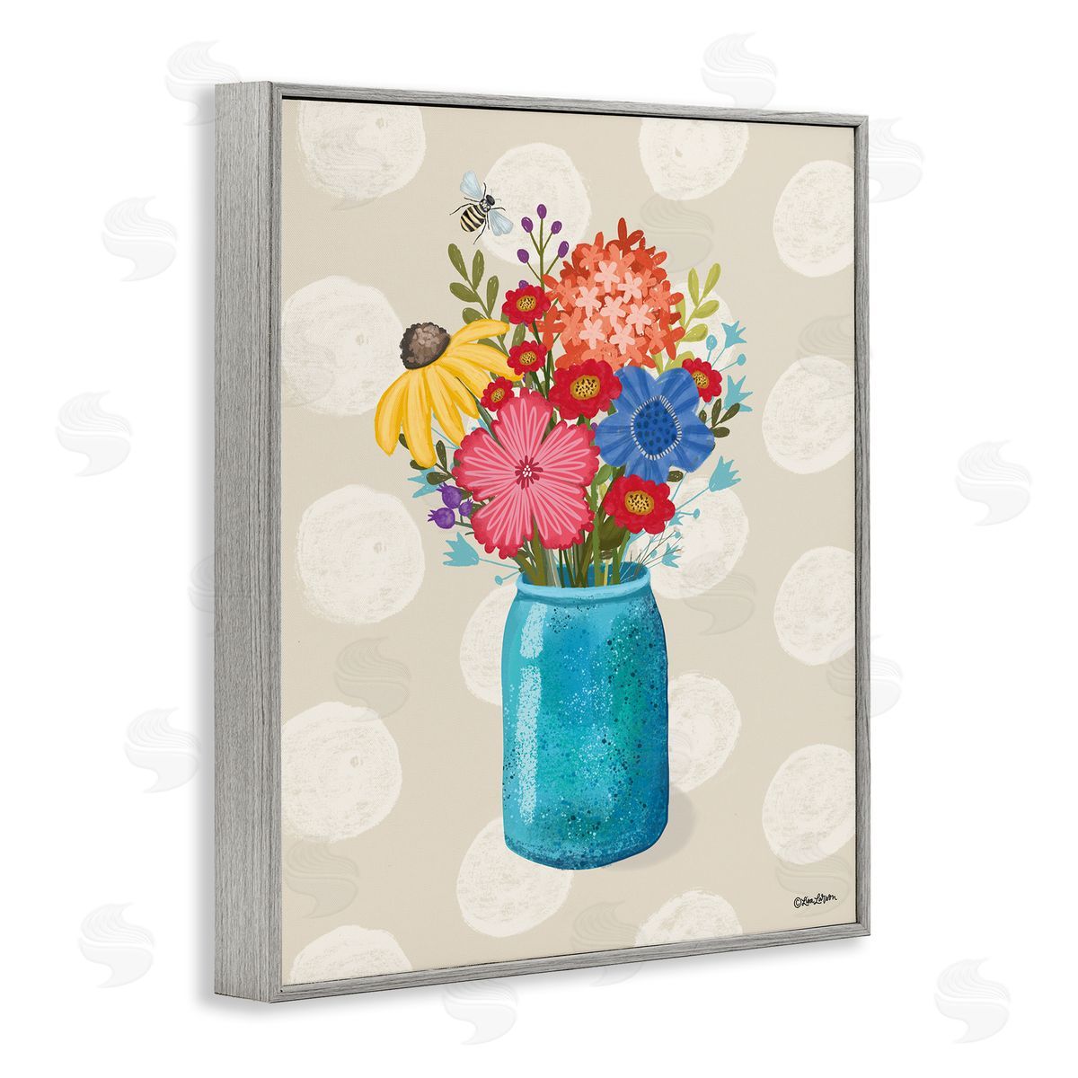 Lori Deiter Polka Dot Flower Vase Gray Framed Giclee Wall Art Print