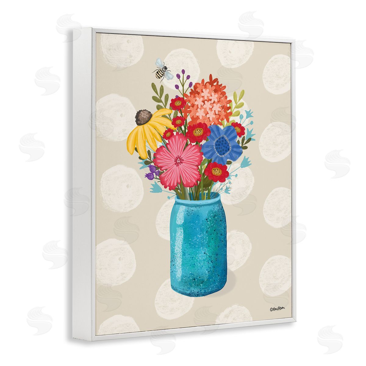 Lori Deiter Polka Dot Flower Vase White Framed Giclee Wall Art Print