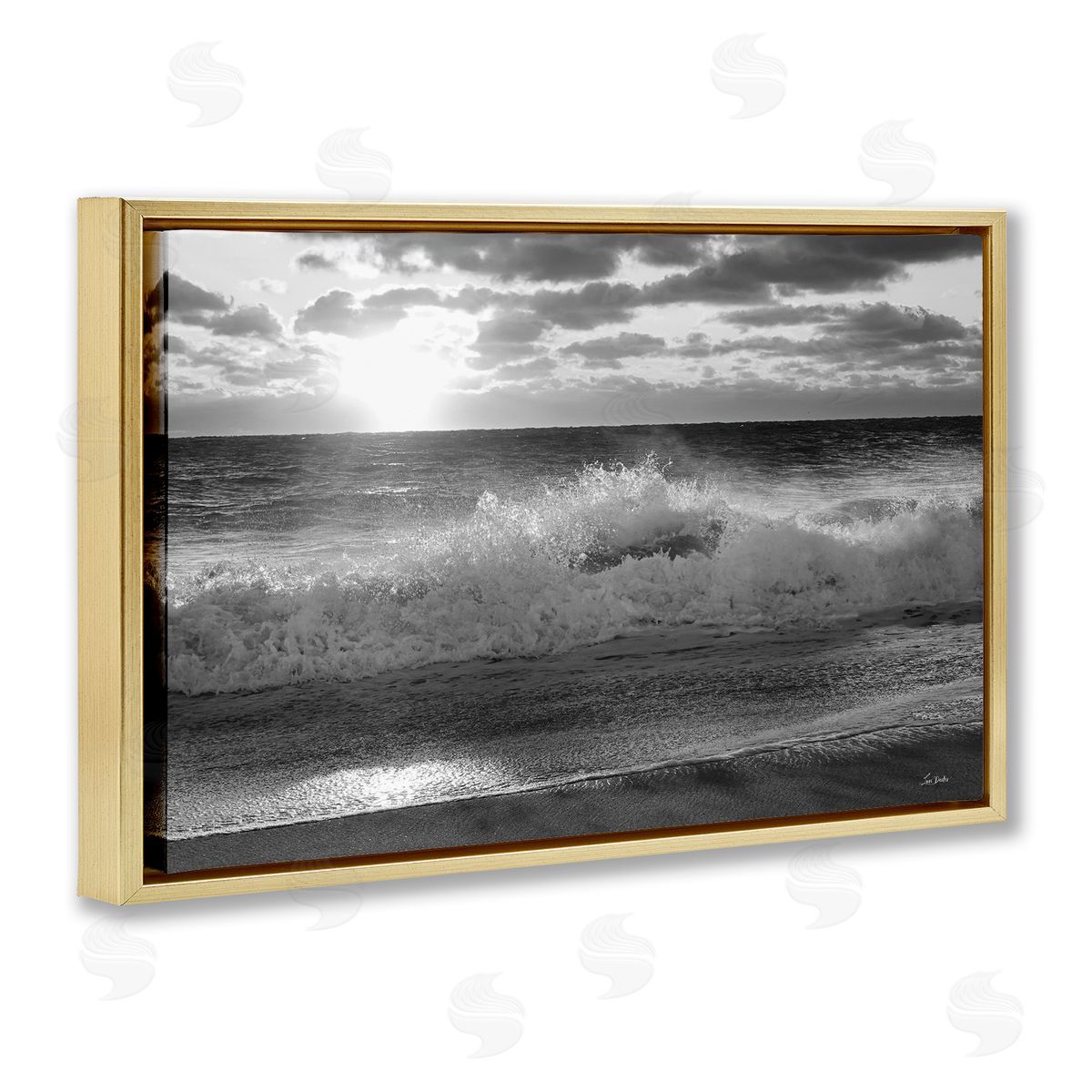 Lori Deiter Crashing Sea Waves Gold Floating Frame Canvas Wall Art Print