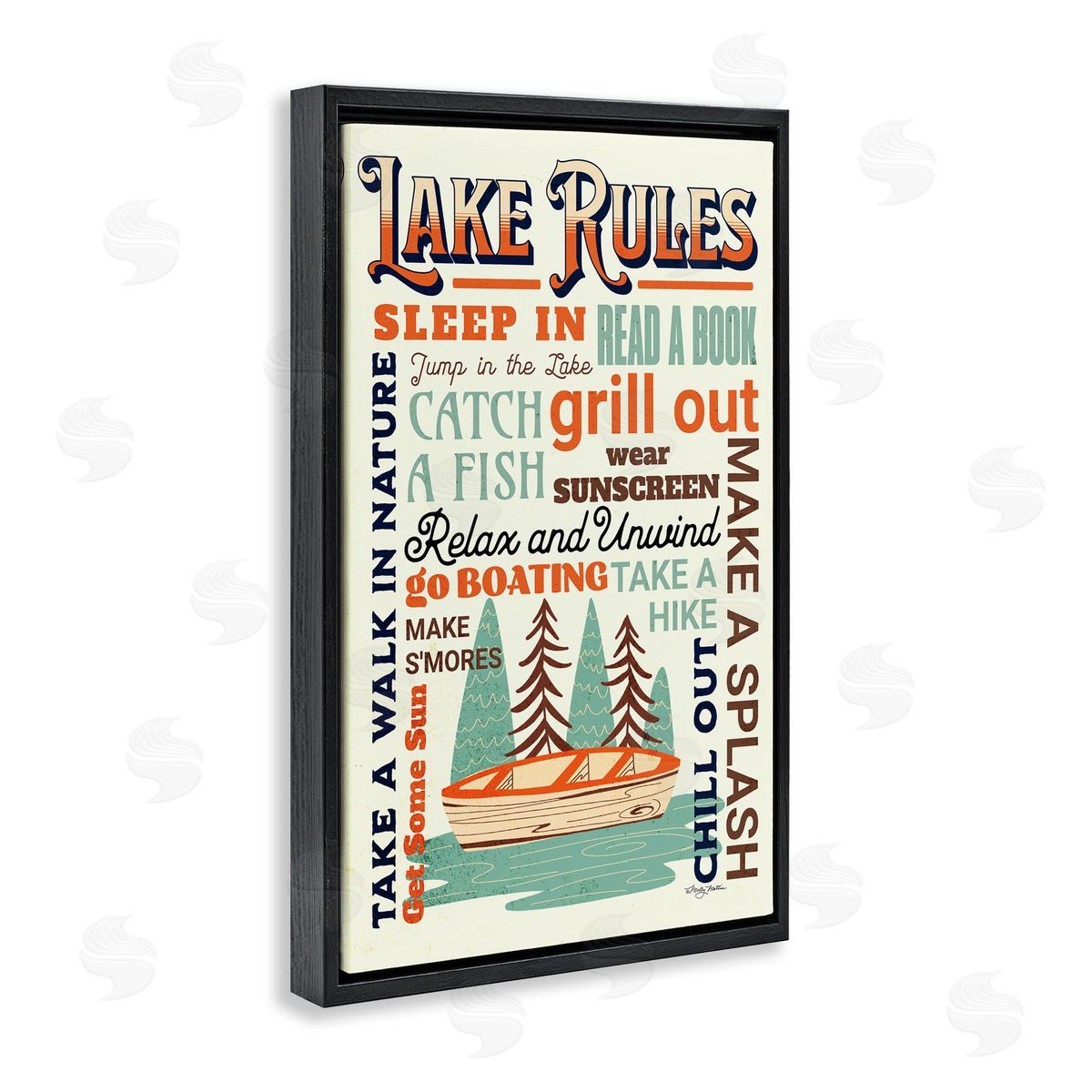 Marla Rae Lake Rules Fun Activities Black Floating Frame Canvas Wall Art Print