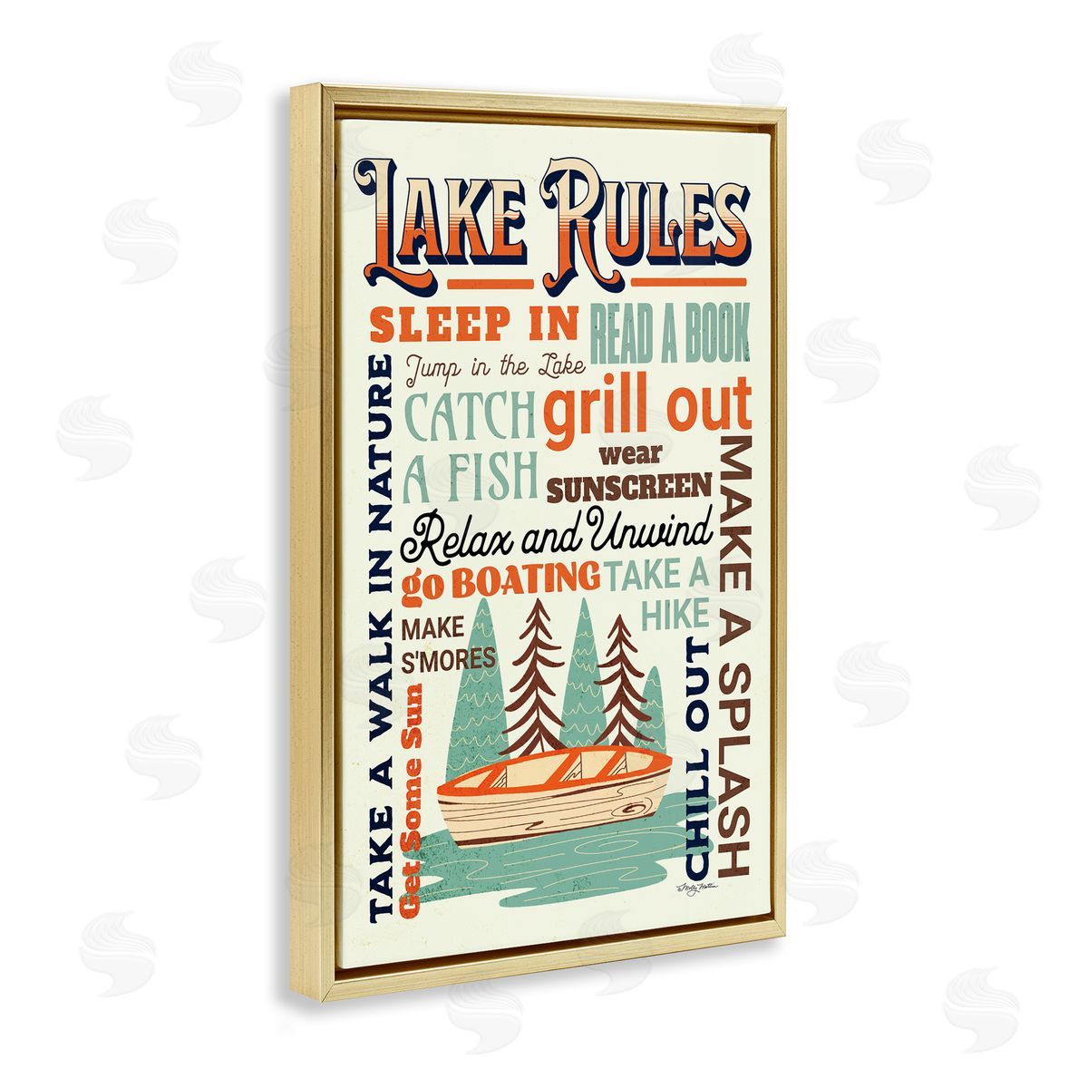 Marla Rae Lake Rules Fun Activities Gold Floating Frame Canvas Wall Art Print