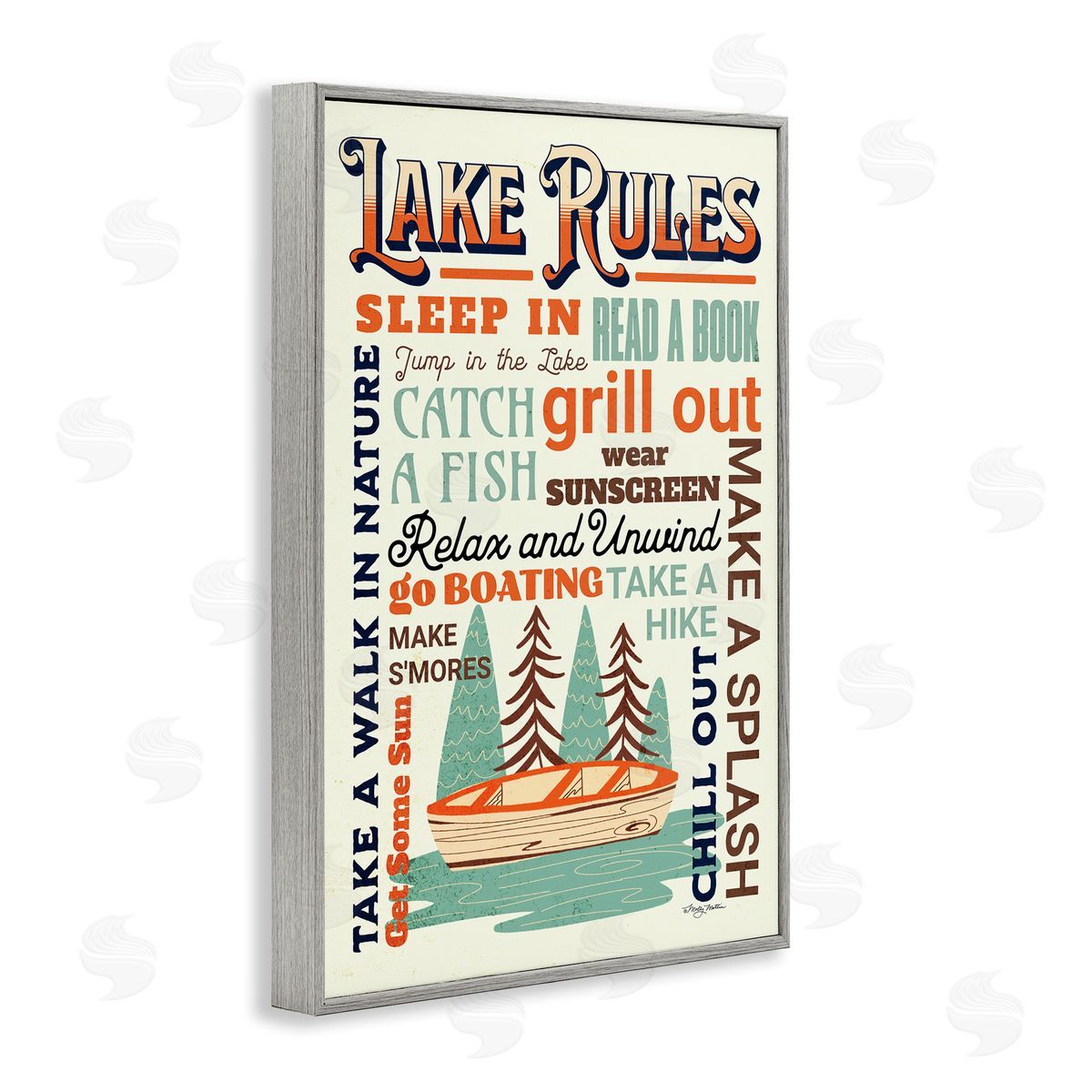 Marla Rae Lake Rules Fun Activities Gray Framed Giclee Wall Art Print