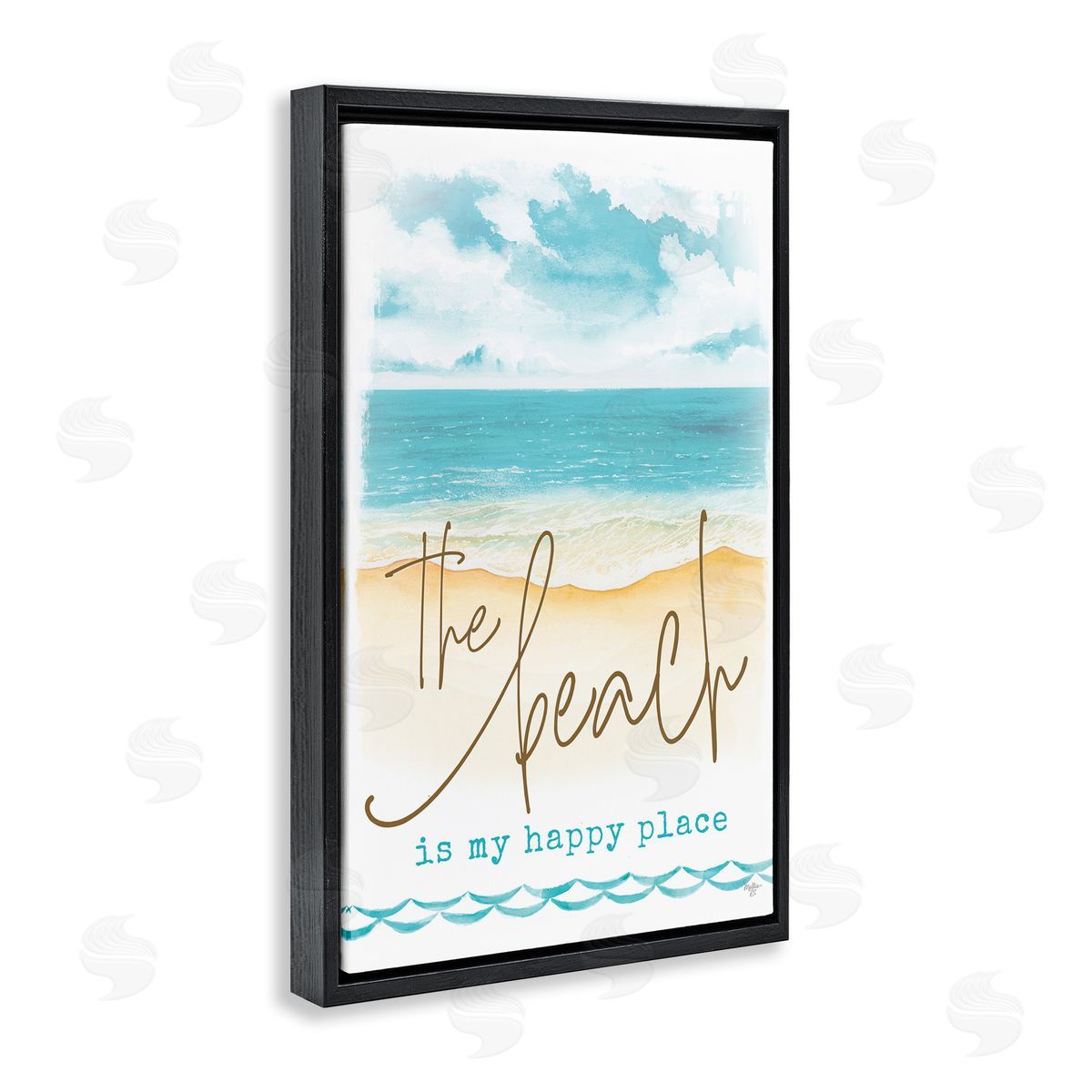 Mollie B. Beach is Happy Place Black Floating Frame Canvas Wall Art Print