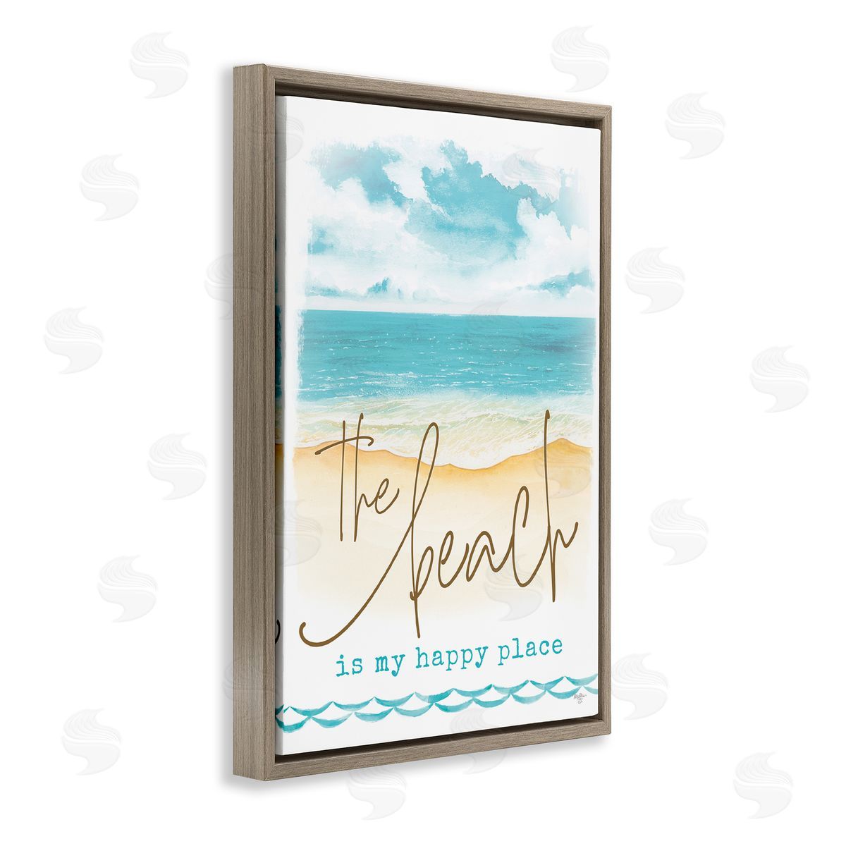 Mollie B. Beach is Happy Place Brown Floating Frame Canvas Wall Art Print