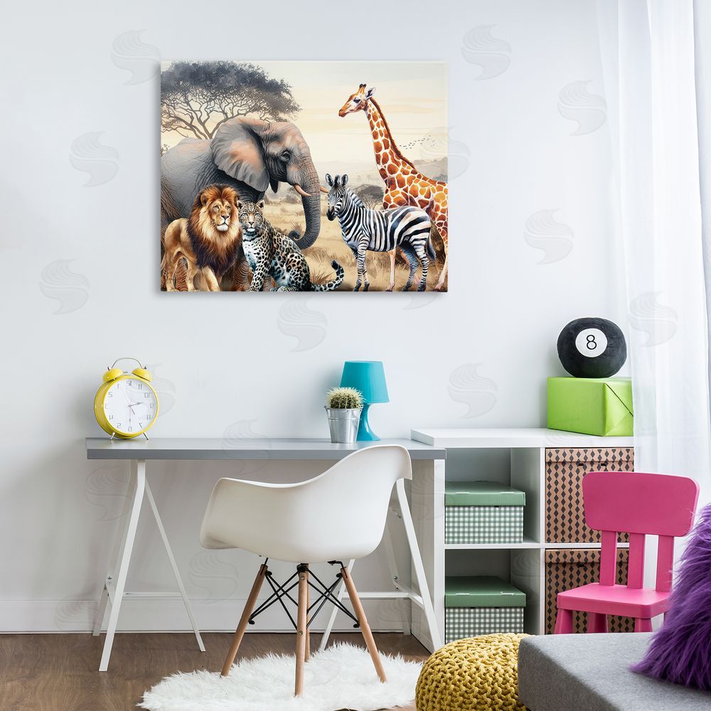 Nicole DeCamp Grouped Jungle Animals Canvas Wall Art Print in Room