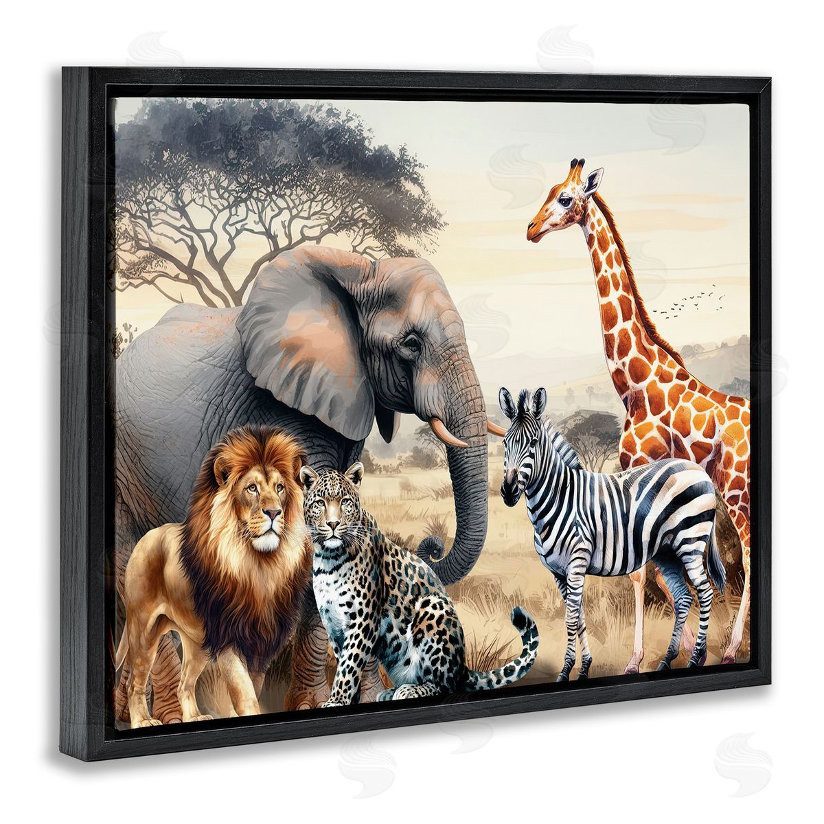 Nicole DeCamp Grouped Jungle Animals Black Floating Frame Canvas Wall Art Print