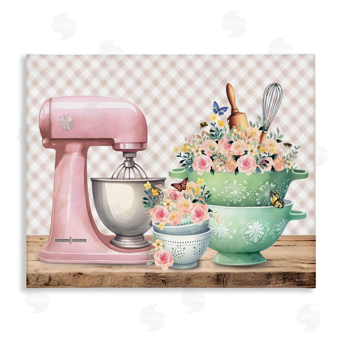 Nicole DeCamp Floral Gingham Kitchen Canvas Wall Art Print